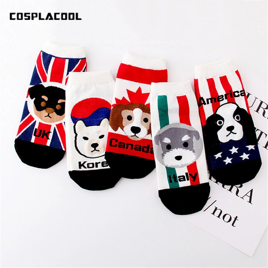 ユーモラスな漫画のソックス ナショナル カニカダ 旗 面白い 動物 パグ クリスマスプレゼント 秋冬 Socks Aliexpress