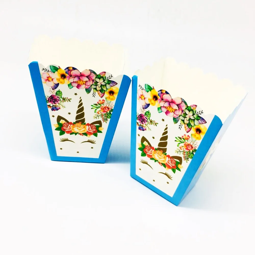 6pcs/lot blue unicorn popcorn boxes kids birthday party supplies Blue