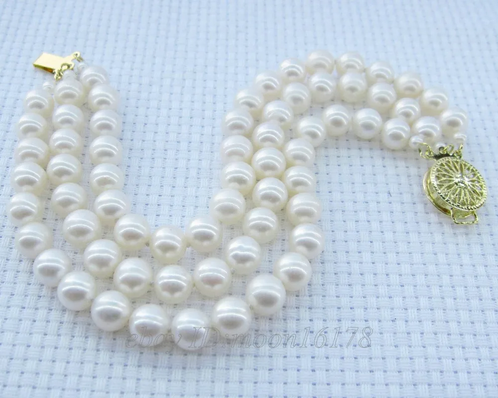 

fast shipping>3 Strand 7-7.5mm Natural White AAA+ Grade Akoya Pearl Bracelet