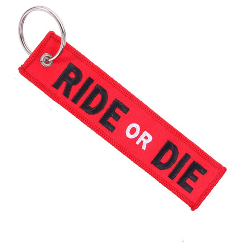 

Novelty Embroidery Key Holder Chain for Motorcycle RIDE OR DIE Keychain Charm Car Key Tag OEM Customized Keyring Jewelry J163-1
