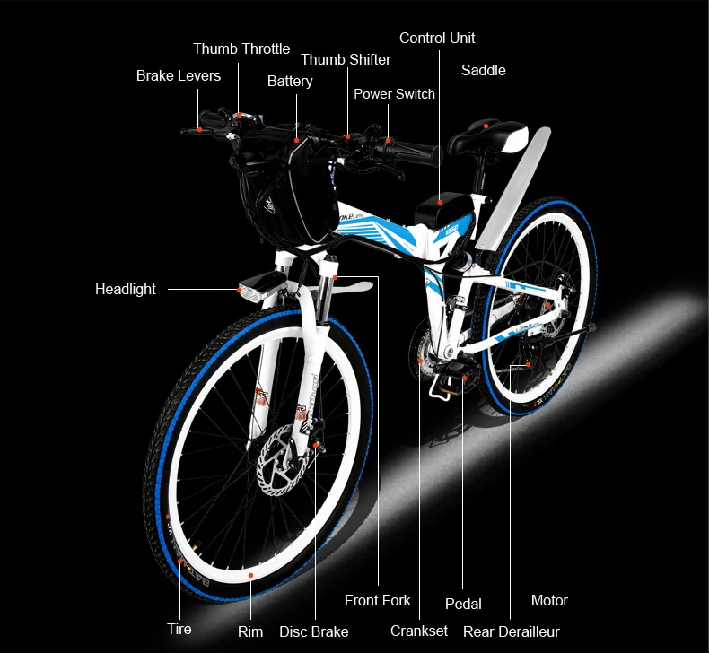 Perfect K660D 26/24 inches Big Power 500/240W High-carbon Steel Frame Folding Electric Bicycle , 21 Speeds, 36/48V, Disc Brake, E Bike. 16