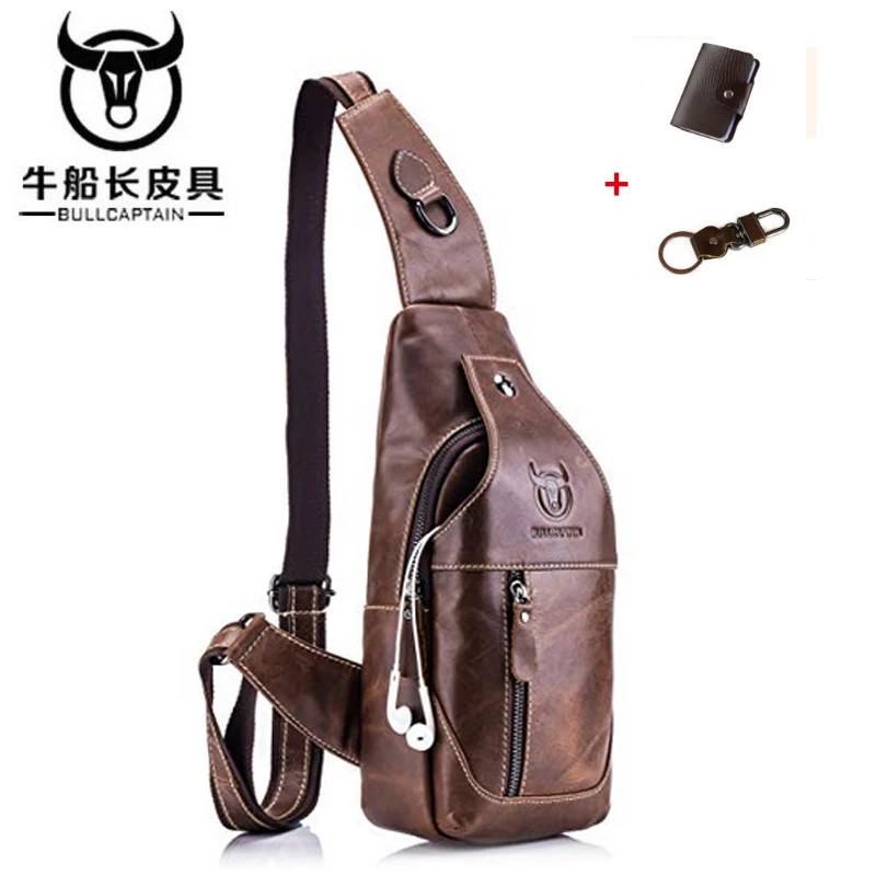 

BULLCAPTAIN Men's Sling Bag Genuine Leather Crossbody Bags Chest Shoulder Cross Body Purse Water Resistant Anti Theft messenger