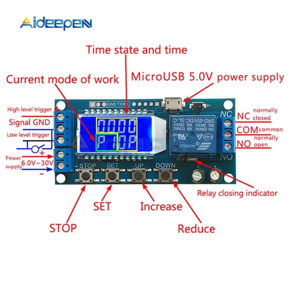 6-30 в светодиодный цифровой дисплей реле задержки Триггера времени цепи таймера управления цикла Регулируемый переключатель релейный модуль реле с задержкой