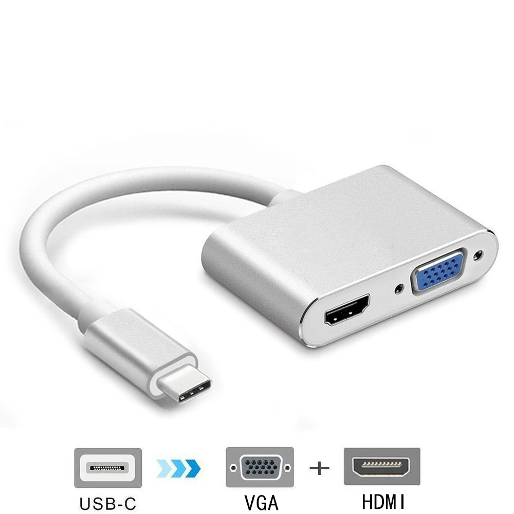 

USB 3.1 Type-C to HDMI VGA Adapter 2 in1 VGA HDMI 4K UHD Dual Screen Display Adapter for Laptop Apple Macbook