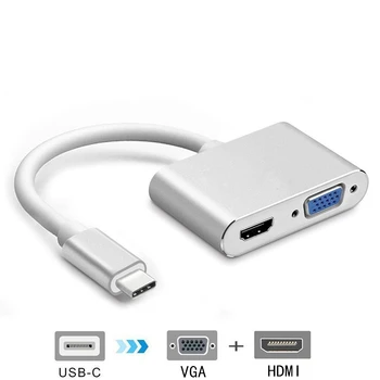 

USB 3.1 Type-C to HDMI VGA Adapter 2 in1 VGA HDMI 4K UHD Dual Screen Display Adapter for Laptop Apple Macbook