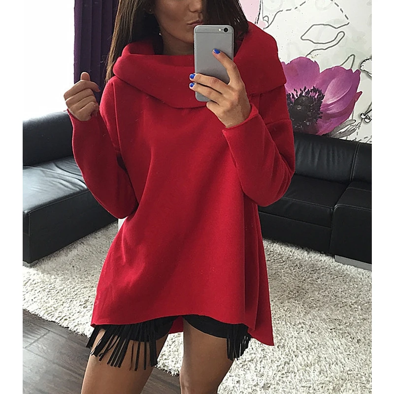 

Autumn Women Hoodies Hooded Scarf Collar Batwing Long Sleeve Casual Loose Pullovers Sweatshirts Blusas Casaco Plus Size