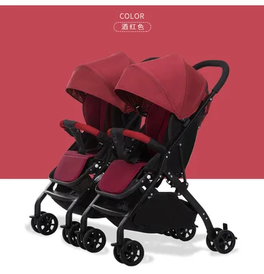 Коляска для малышей-близнецов съемный свет может сидеть лежащий складной супер шок двойная коляска - Цвет: red2