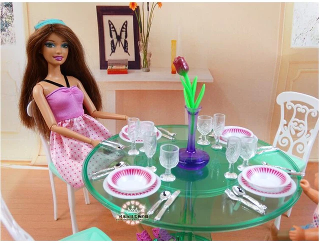 Meubles Pour Maison De Poupée Barbie, Ensemble De Tables De