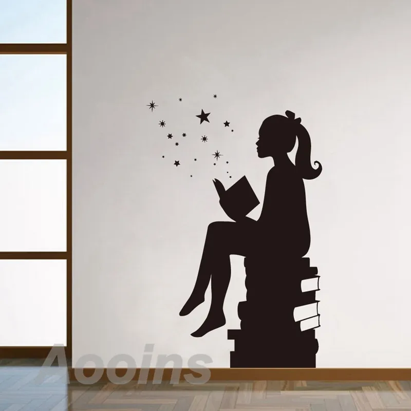 Girl Reading Books Magic Vinyl Art Decal Classrooms Libraries Decor