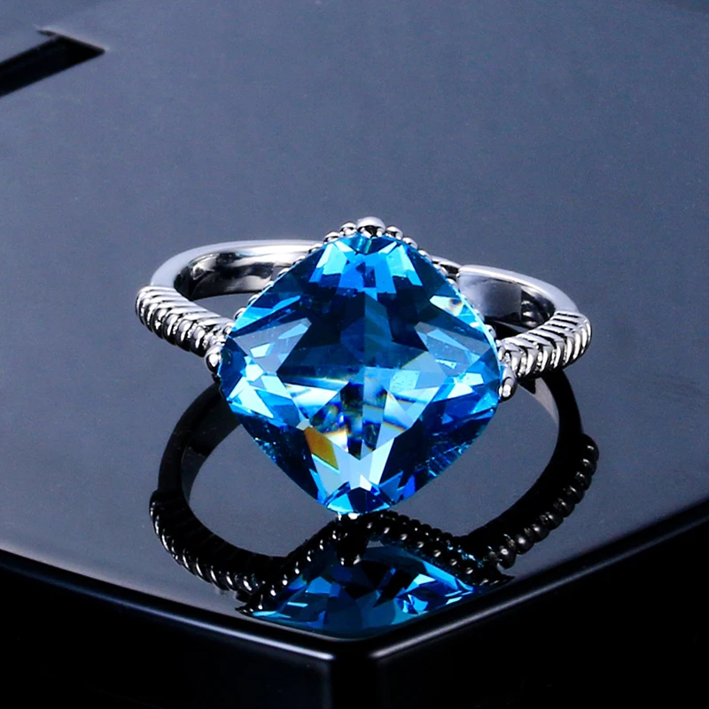 FCGJHW New Fashion 12x12MM Square Natural Sapphire Rings For Women High Quality 925 Sliver Jewelry Engagement Wedding Party Ring