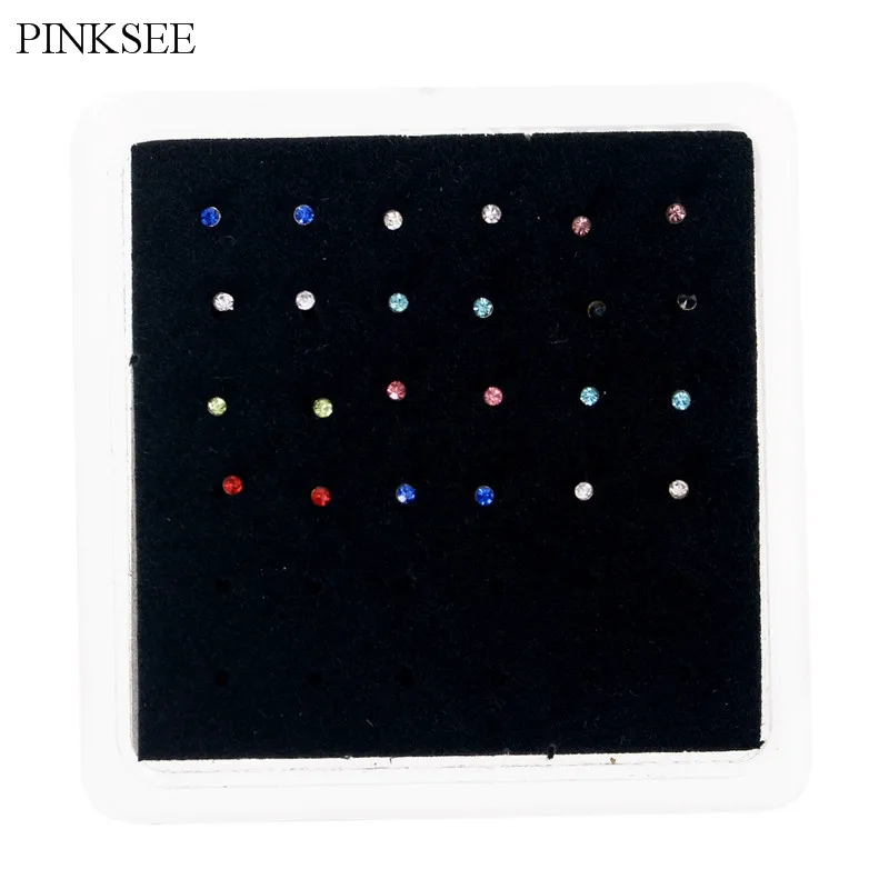 PINKSEE, 1 коробка, посеребренные хрустальные стразы, кольцо для носа, модные ювелирные изделия для тела, шпильки для бровей, пирсинг для ушей