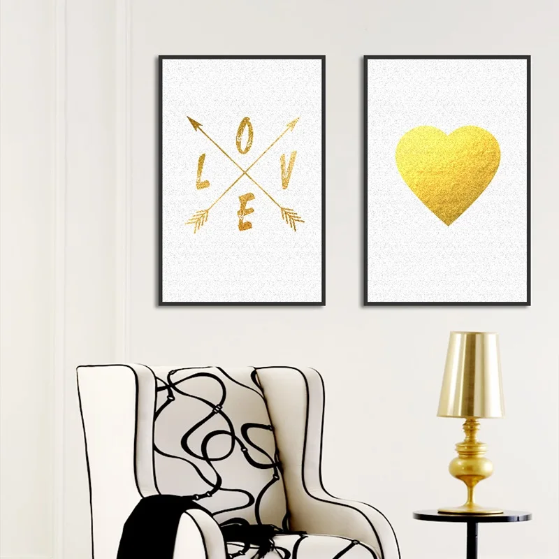 

Nordic Style Minimalist Geometric Abstract Love Gold Line Color Canvas Painting Wall Art Pictures for Living Room Decoration
