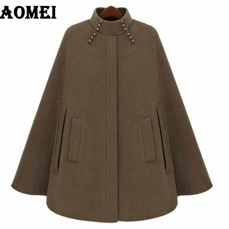 

2019 Europe Fashion Autumn Winter Coat Women's Handsome Cape Coat Solid Wool Poncho Ladies Loose Warm Outwear Cashmere Coats