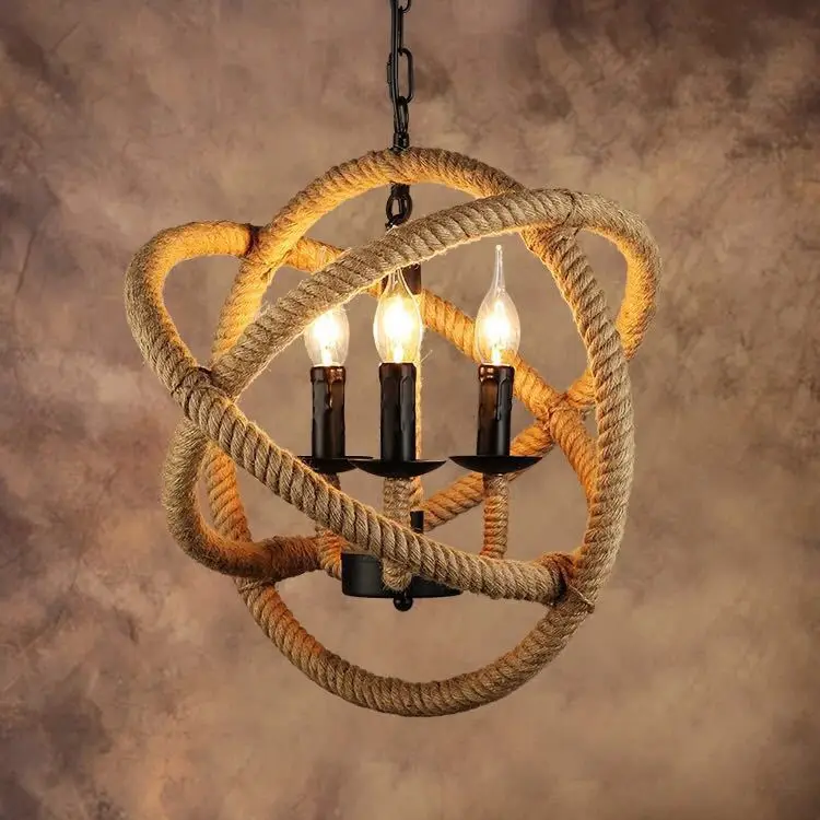  Retro Lamp Art Bar Cafe Spherical Restaurant Bar Industrial Hemp Rope Chandelier - 4000013158087