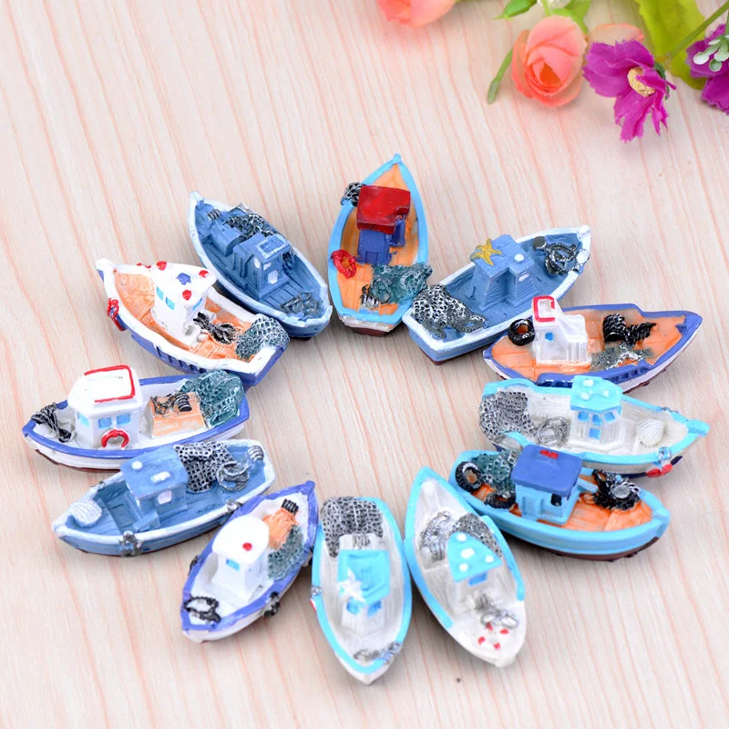 

DIY Boat Craft Miniatures Doll House Home Tabletop Decoration 2*3*5cm Mediterranean Style Fishing Toy Fairy Garden Model
