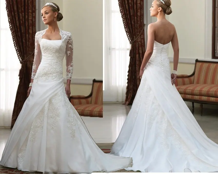 2011 White Elegant Strapless Appliqued Satin Organza ...