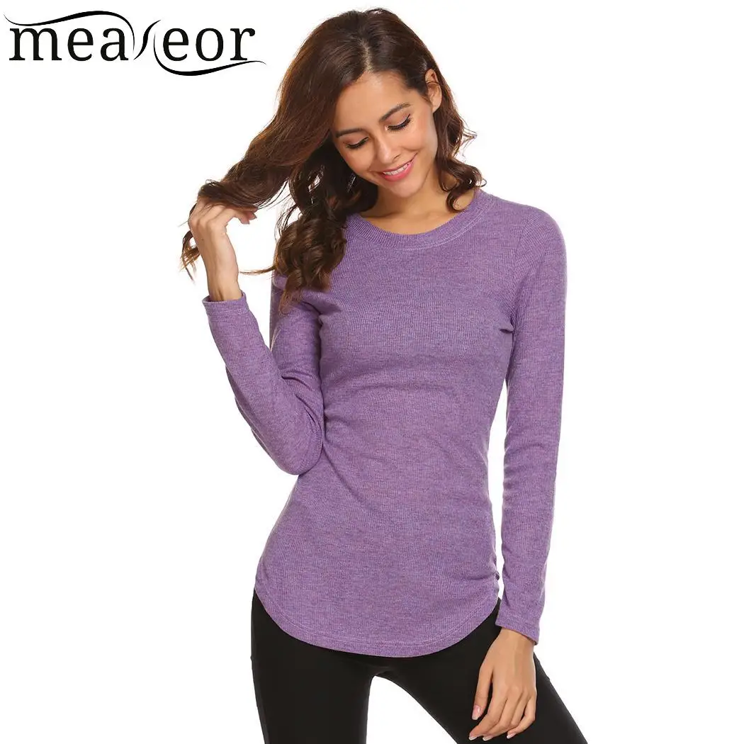 

meaneor t shirt Casual Women Autumn Spring O-Neck Long Sleeve Solid Color Fit T-Shirt Women Clothes Tee Tops Super Deal