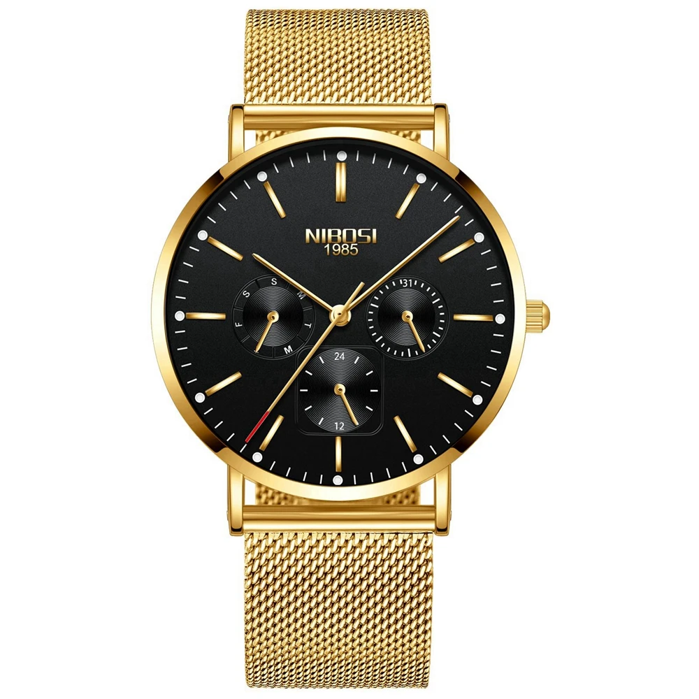 NIBOSI ультра тонкие золотые черные часы мужские Montre s часы лучший бренд класса люкс кварцевые часы Relogio Masculino бизнес наручные часы