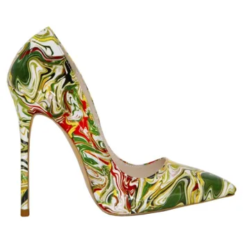 

SHOFOO shoes,Beautiful fashion women's shoes, multicolored leather, 12 cm high heel shoes, pointed toe pumps, women's shoes.