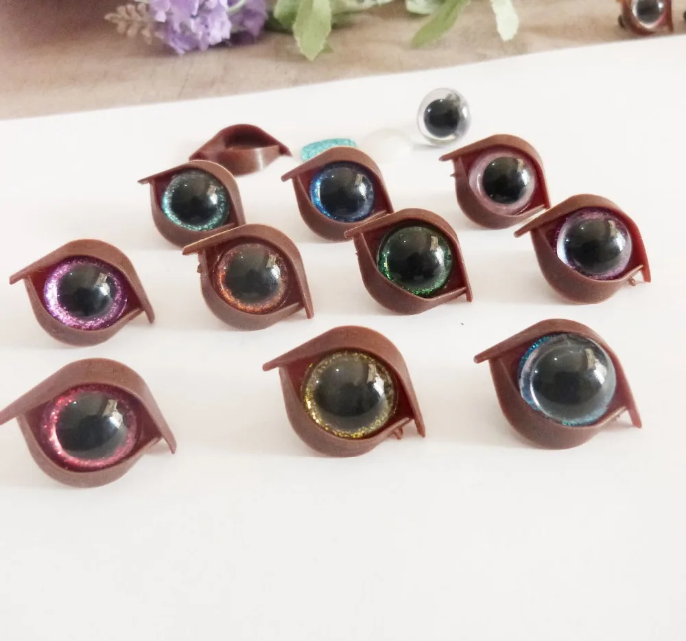 

20set-- 14mm/16mm/18mm/24mm round plastic clear toy eyes + glitter Nonwovens + hard washer +brown eyelid--size option