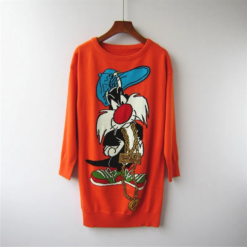 

2018 Autumn cartoon pattern sweaters Fashion long sleeve casual knitted pullover women sweaters D131