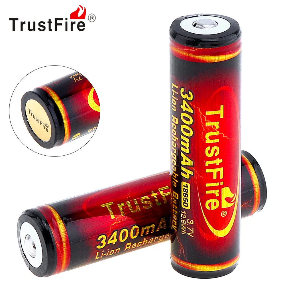 

2pcs TrustFire 18650 Li-ion Battery 3.7V 3400mAh Rechargeable Lithium Battery with Protected PCB for LED Flashlight Headlamp