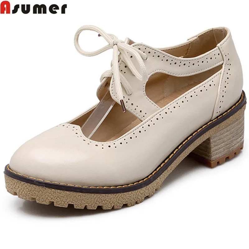 

ASUMER 2020 hot sale newarrive women pumps fashion lace up square hhel shoes solid color spring autumn med heels shoes