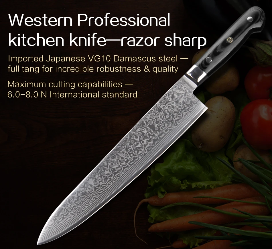 GHL 10,5 дюймов Дамасские Ножи, кухонный нож, очень острый нож для резки мяса, кухонные инструменты, ручка Микарта