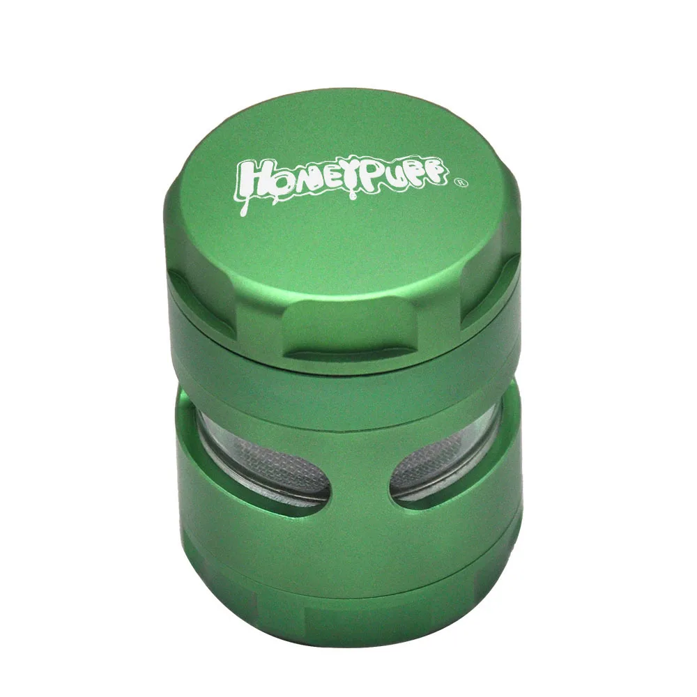 

HONEYPUFF Window Style Herb Grinder 50MM Large 5 Piece Aluminum Smoking Smoking Grinder With Solid Top Metal Tobacco Grinder