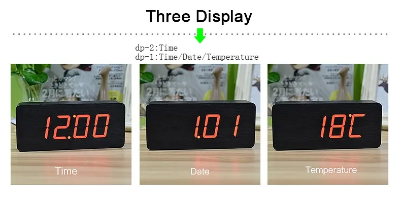 FiBiSonic современный календарь будильники, термометр деревянные часы, светодиодный часы, большие цифры с цифровыми часами для оптовой продажи