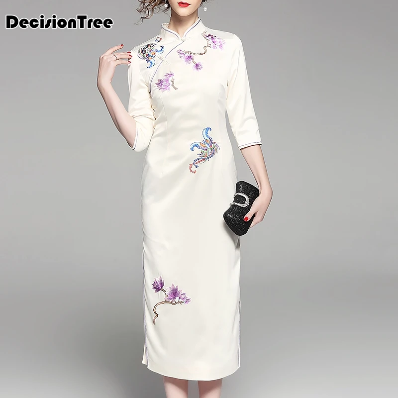 

2019 green traditional wedding qipao dresses cheongsam embroidered designer modern chinese oriental women long lace plus