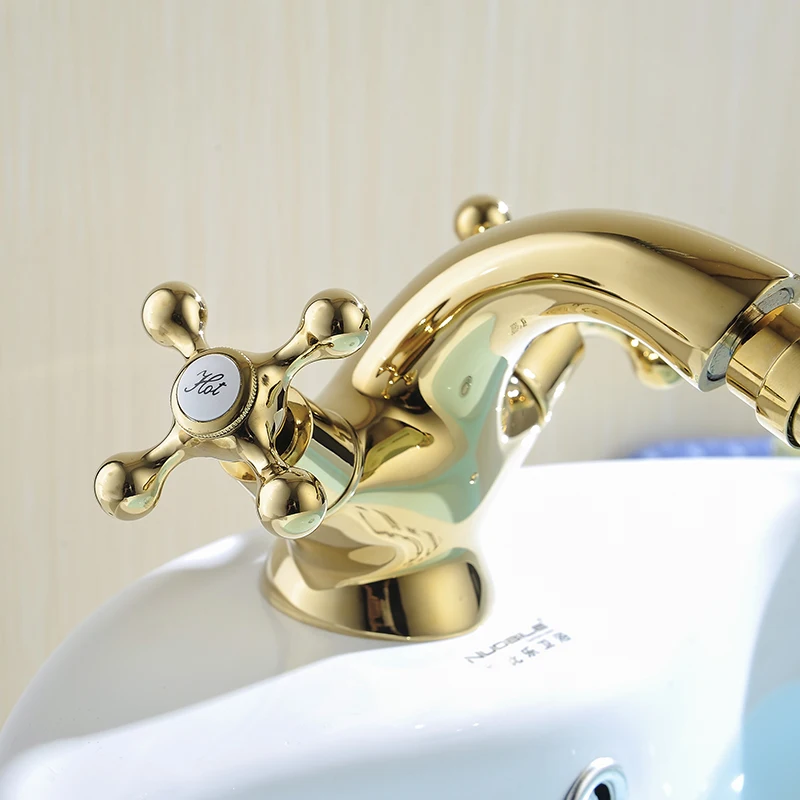 Europe Style Gold Bidet Faucet Bathroom Dual Handle Single Hole