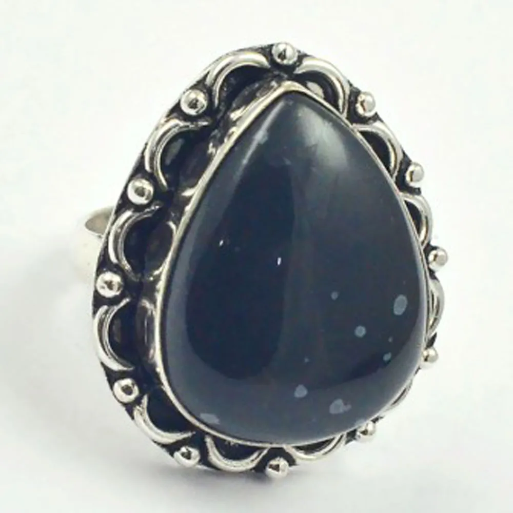 

Snowflake Obsidian Ring Silver Overlay over Copper, USA Size 7.5 , R4201