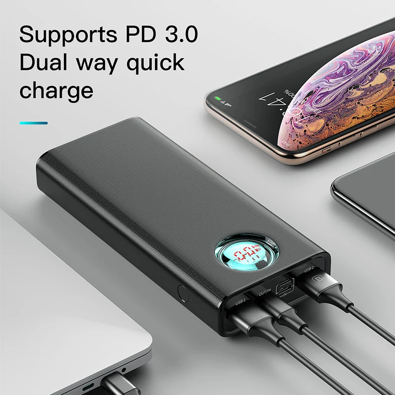  Baseus Power Bank 20000mAh Quick Charge 3.0 PD Fast Charging Powerbank Portable External Battery Ch