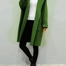 Клетчатое Женское пальто, зимняя теплая верхняя одежда из искусственного меха, повседневное пальто средней длины, зеленое, на одной пуговице, свободное, плюс размер, 2XL, длинное шерстяное пальто для женщин