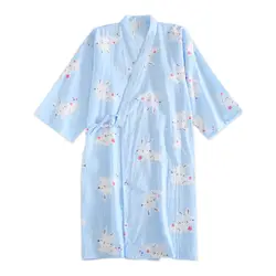 Свежий Кролик 100% хлопок милый халат женщин Сладкий халат лето тонкое кимоно халаты пижамы длинный рукав, дышащий ночная рубашка
