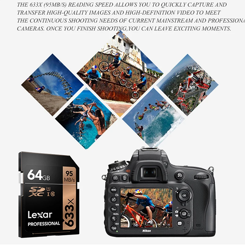 Профессиональная карта памяти Lexar 633X SDHC 16 ГБ 32 ГБ sd-карта SDXC 64 Гб 128 ГБ 256 ГБ 512 ГБ 4K флэш-карта UHS-I карта памяти класса 10