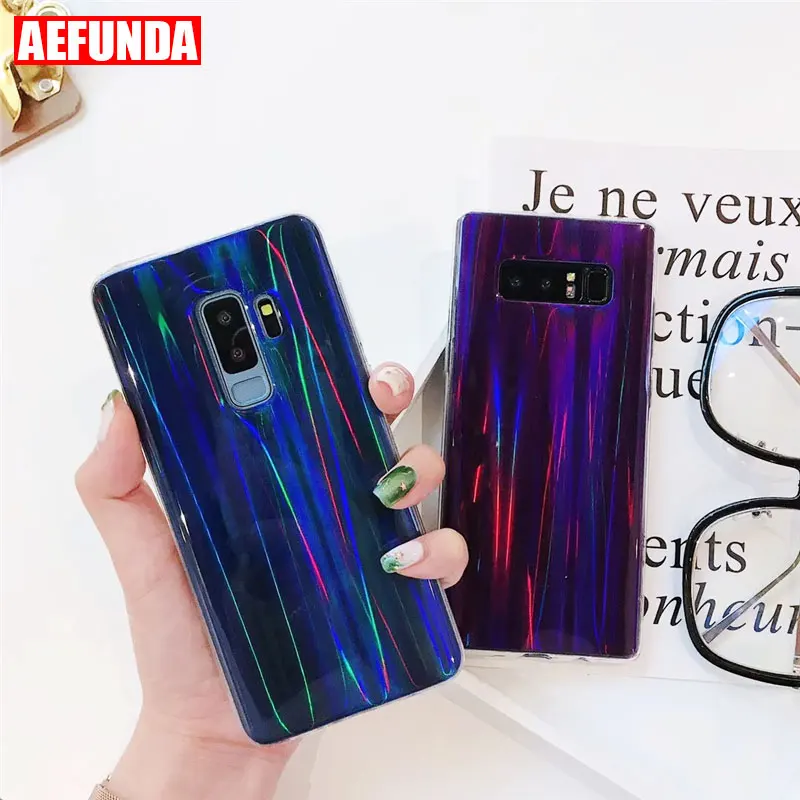 

Fashion Glitter Rainbow Phone Case For Samsung Galaxy S8 S9 Plus S7 Edge Note 8 Luxury Laser Silicone Cover IMD Case Blue Purple
