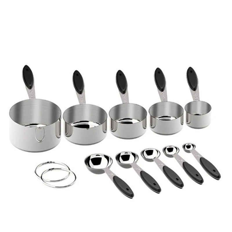 

10Pcs/Set Stainless Steel Silver Colorful Measuring Cup Measuring Spoon With Silicone Non Slip Handle Kitchen Tools Gadgets