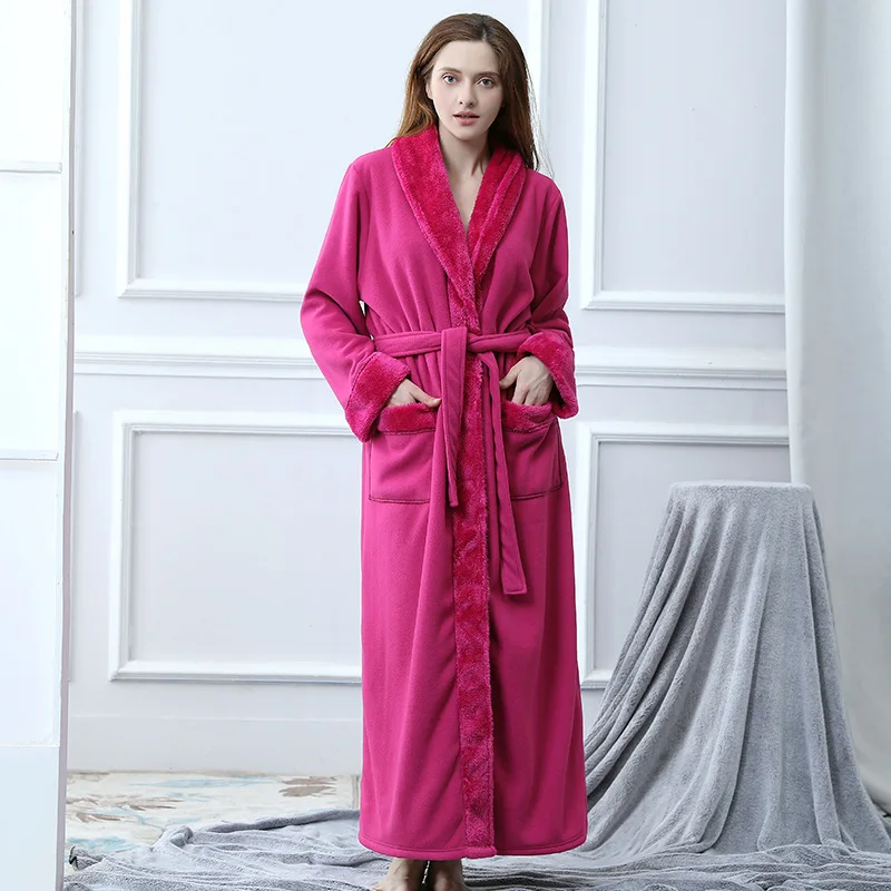 

comfortable luxurious bathrobe nightgown sleepwear with double sides thicken velvet on in winter long robe Ankle-Length Flannel