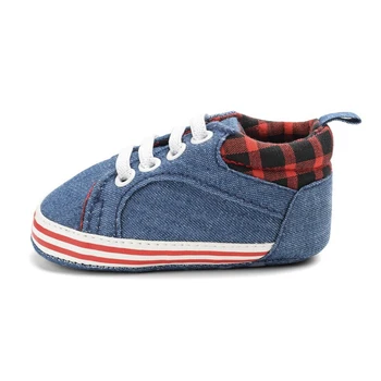 

Baby shoes Denim plaid canvas shoes laced mouth baby casual shoes baby toddler shoes for 0-18M