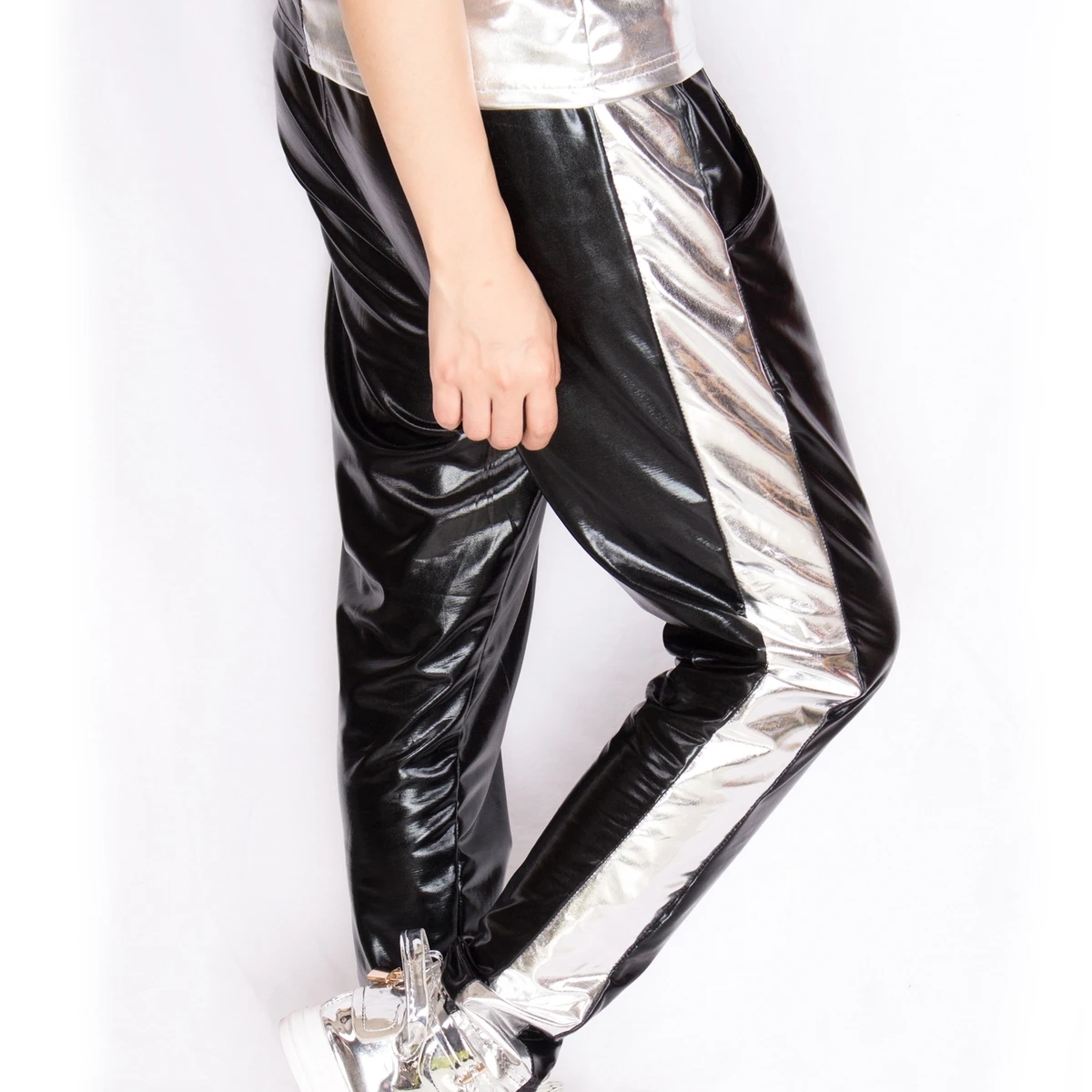 

New Fashion Silver Bronzing Patchwork Leisure Time Stage Performance Hiphop Jazz Stage Show Clothing Dance Haren Pants M-XL