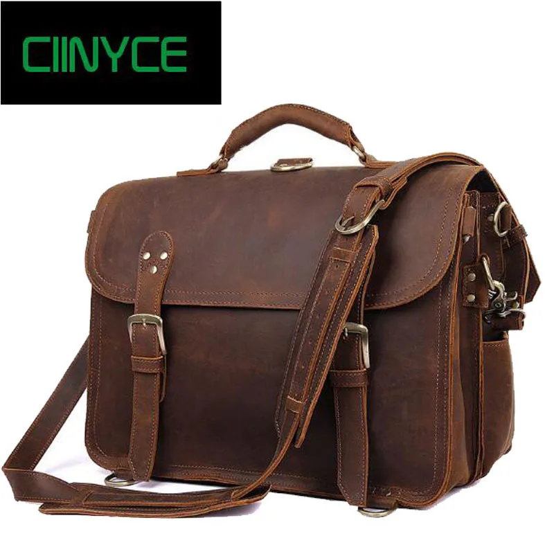 

Retro crazy horse travel business man large capacity Handbags Crossody Messenger Shoulder bags men Cow Skin hand Laptop Totes