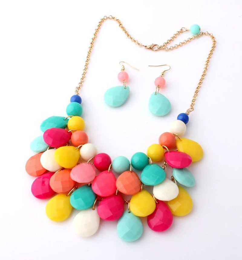 

New Arrival Candy Color Resin Necklaces set Trendy Colares Femininos Collares Collar Bohemia Jewelry For Woman