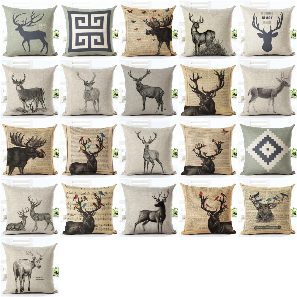 

Drop Shipping Custom Elk New 24 styles Linen Pillow Cover Geometric Deer Cushion Cover Nordic Style Home Decorative Pillow Case