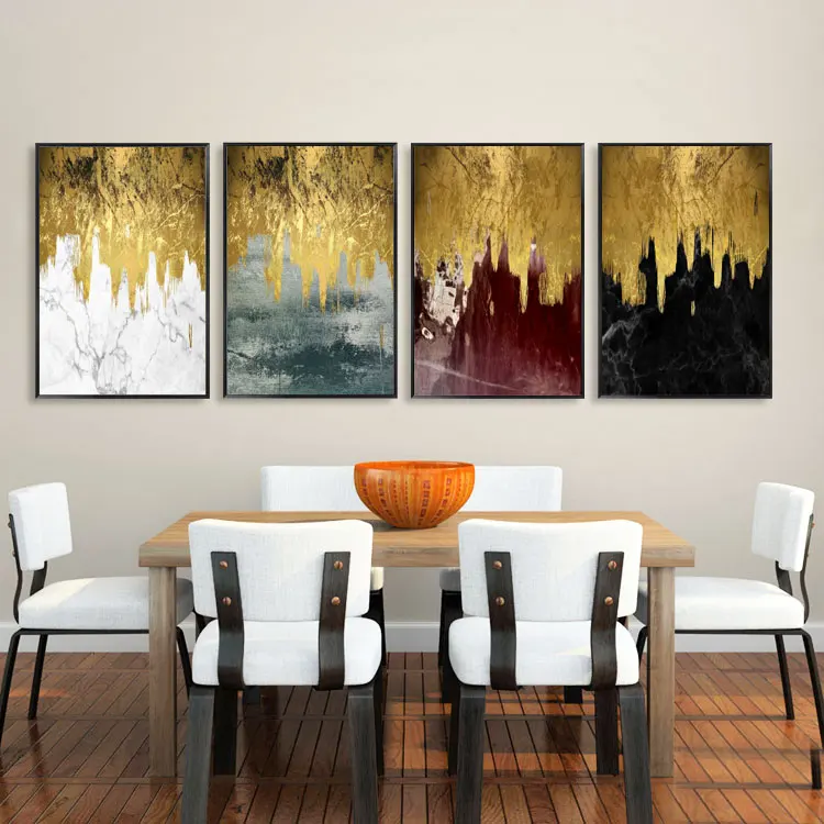 Wall Art Abstract Gold Foil Modern Pictures Poster Printed on Canvas