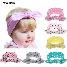 Niños Niñas estampado punto estrella conejo orejas pelo banda de algodón elástico pelo accesorios turbante anillo nudo accesorios para el cabello diadema T11(China)