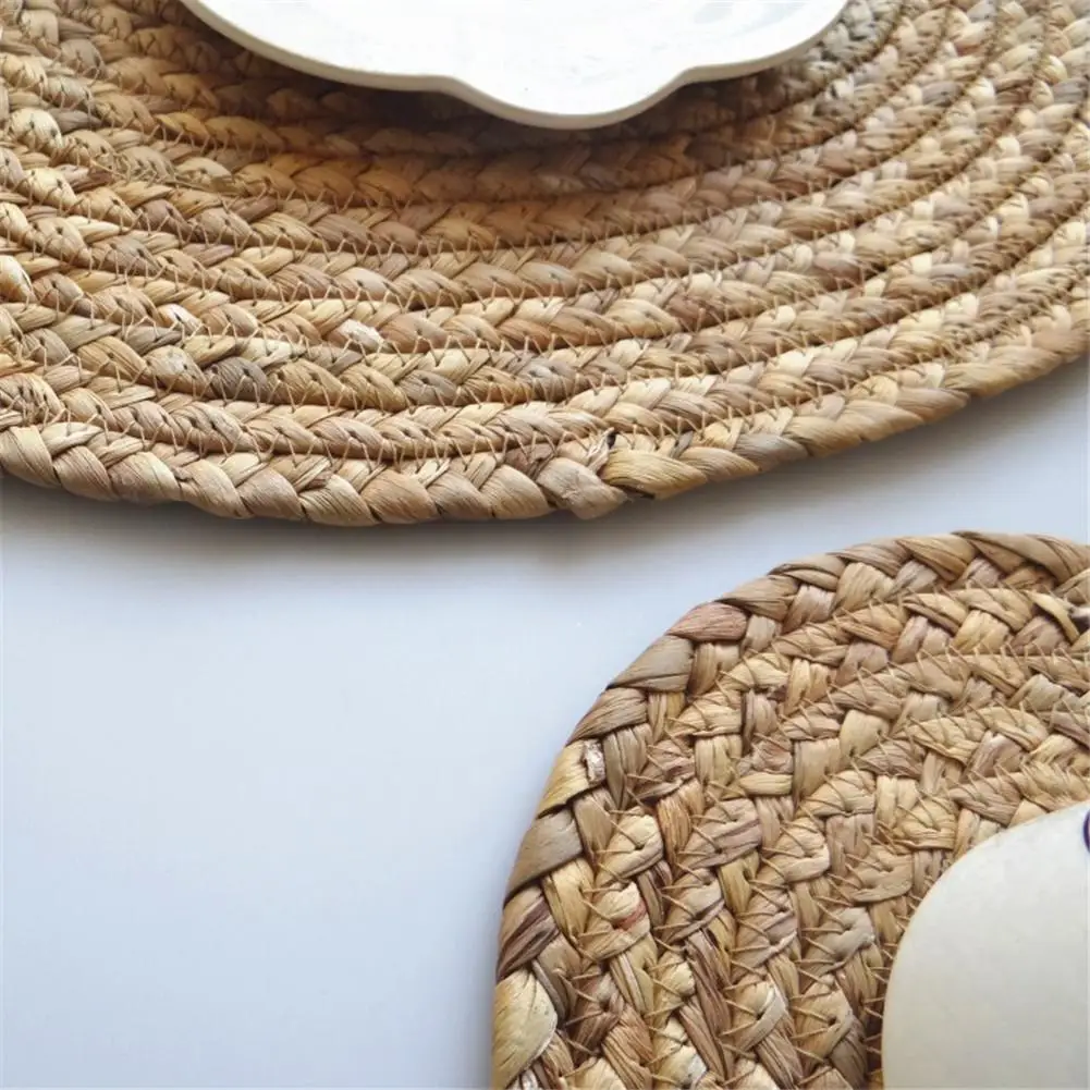 Kitchen Table Mat Round Placemat Drink Coasters Natural Straw Placemats Cup Coaster Kitchen Accessories Decoration Home