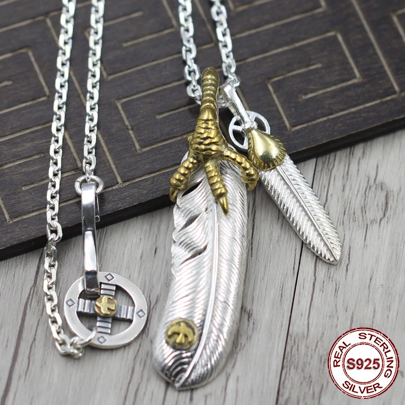 

S925 Sterling Silver Necklace Pendant Personality pop style Feather series Eagle cross wheel domineering modeling Send a gift