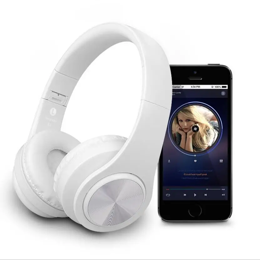 Bluetooth наушники за ухо Складная Hi-Fi беспроводная гарнитура с микрофоном и проводными наушниками Поддержка SD/TF карты для сотового телефона/ПК